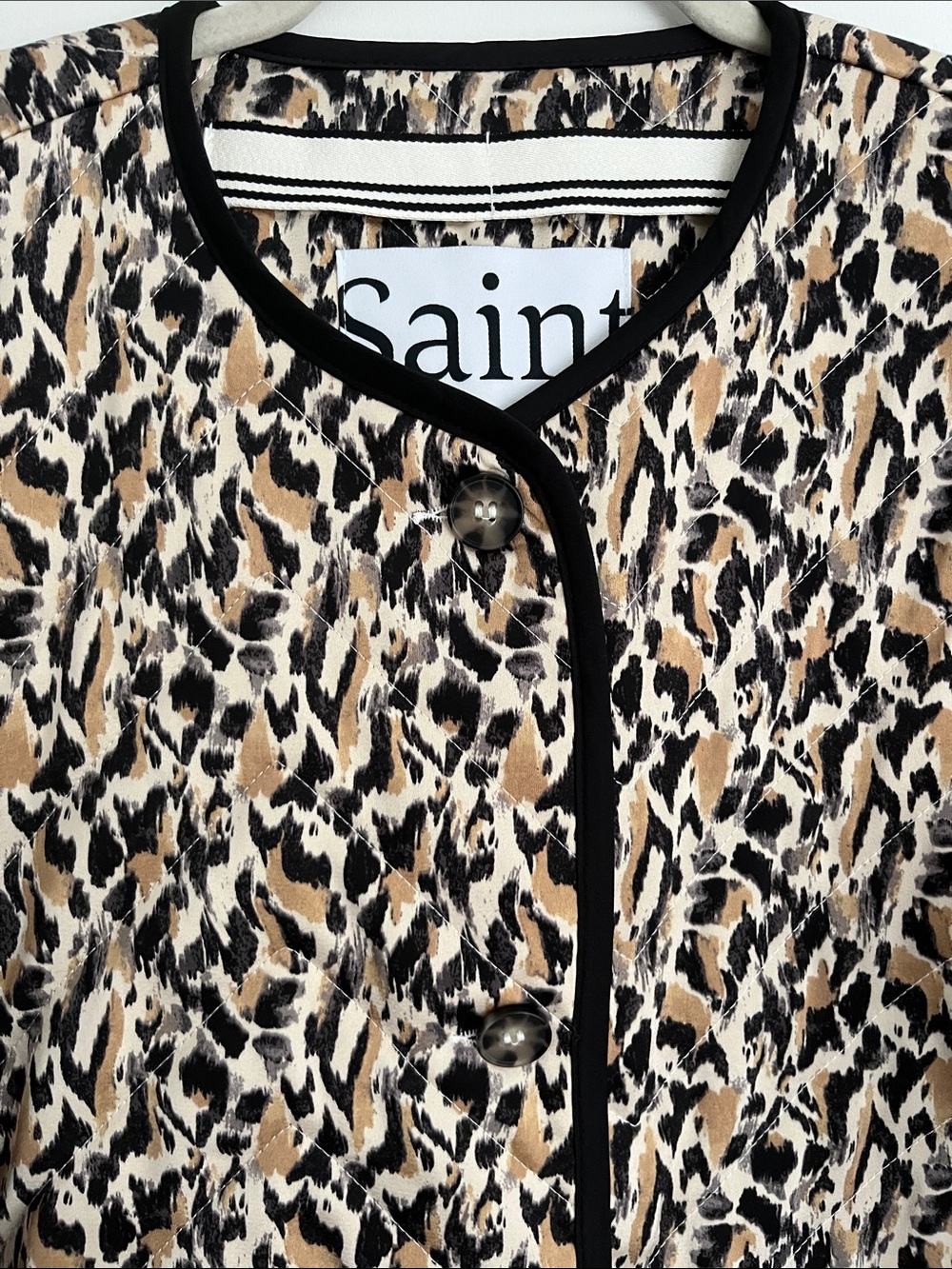 Saint Tropez Beige and Black Animal Print Quilted Jacket